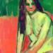 Half-Nude Figure with Long Hair Sitting Bent